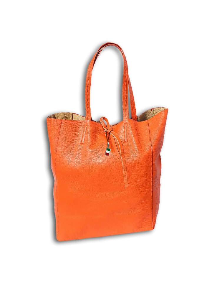 Leder Shopper, Schultertasche Florence Tasche orange ca. 30cm