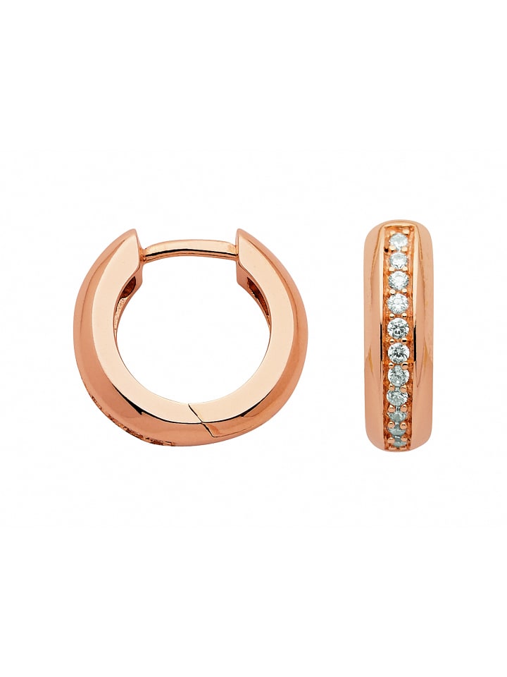 Damen 925 Silber Ohrringe / Creolen mit Zirkonia Ø 14,3 mm in rose