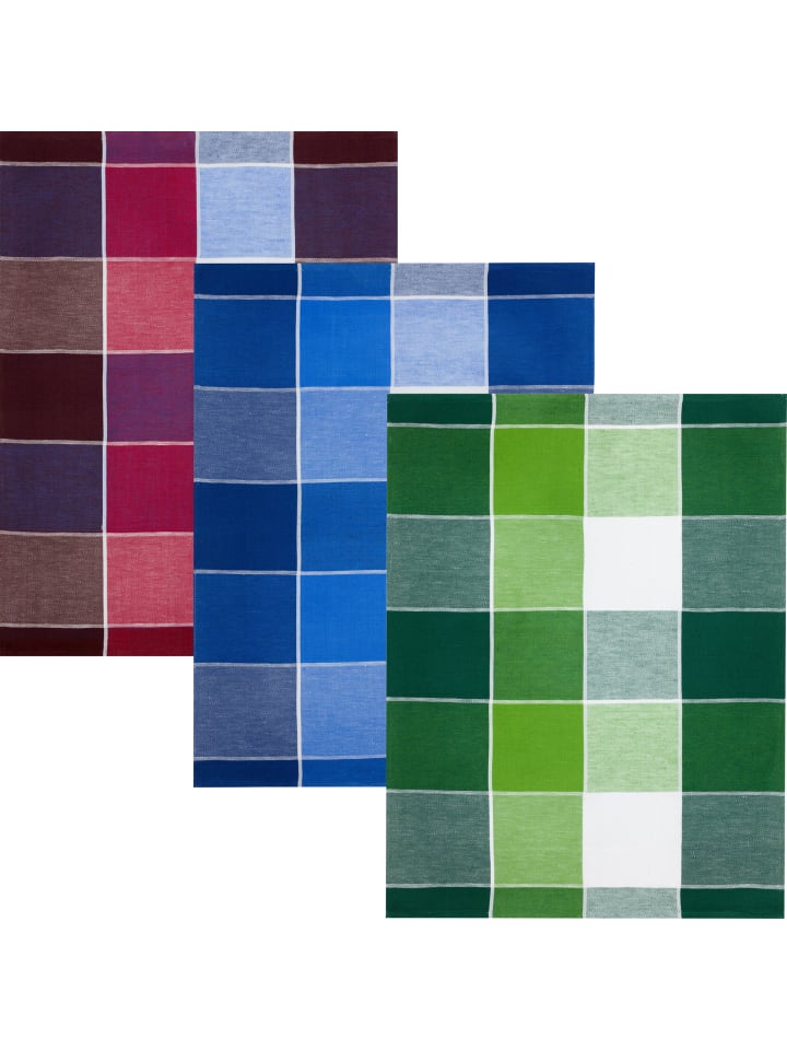 Jacquard, Halbleinen, Leinen/Halbleinen Geschirrtuch 3er-Pack in rot/blau/grün