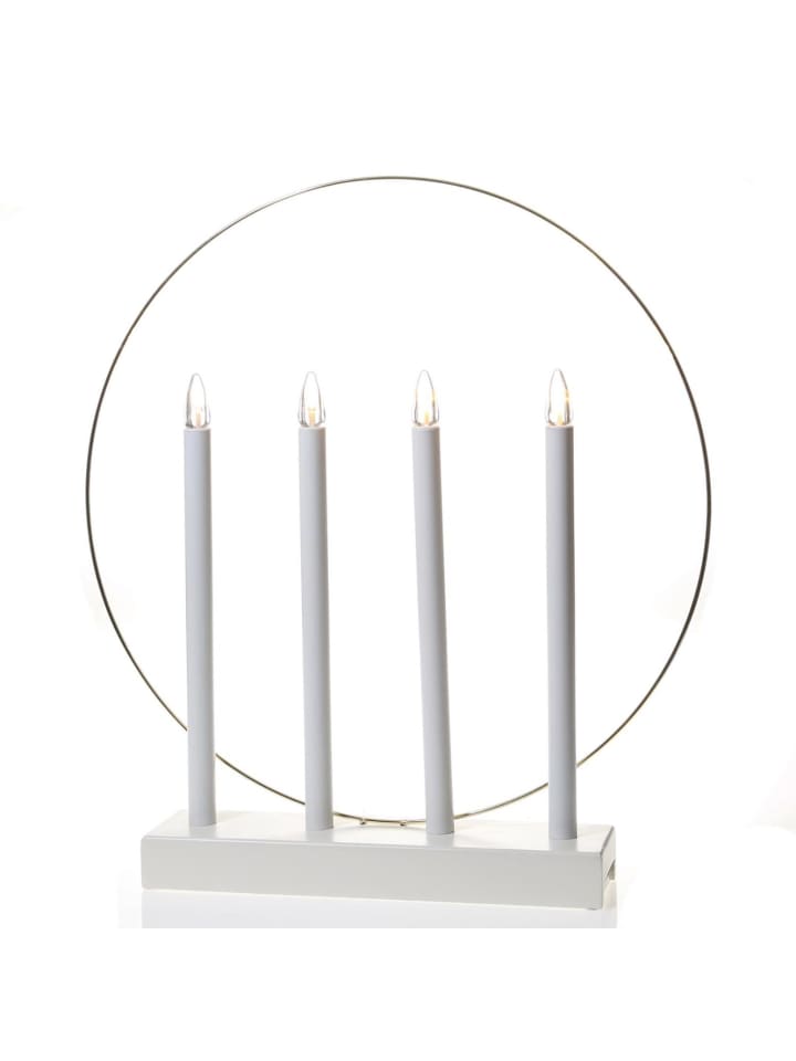 LED Fensterleucher Glory Kerzenleuchter mit Ring 4flammig H: 45cm in weiß