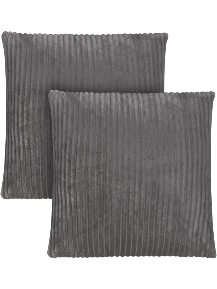 2 Kissenbezüge aus Streifen-Flanell 60x60 cm Salta in Dunkelgrau
