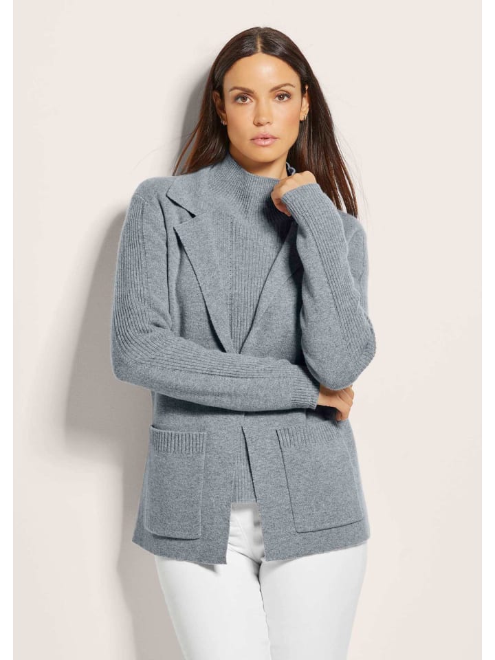 Strickjacke aus Merinowolle und Kaschmir in steingrau / melange