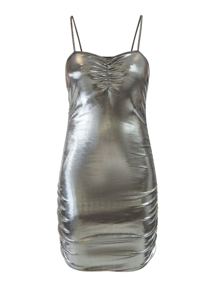 Damen Strick Trägerkleid Mini in Schwarz Metallisch