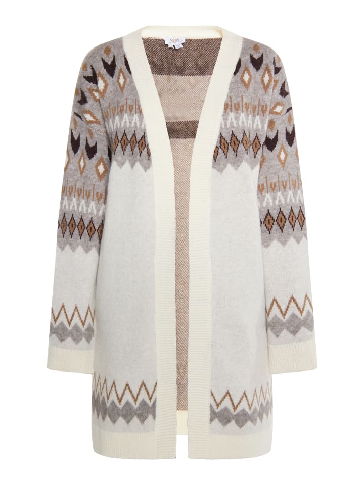 Damen Strickcardigan in Wollweiss Mehrfarbig