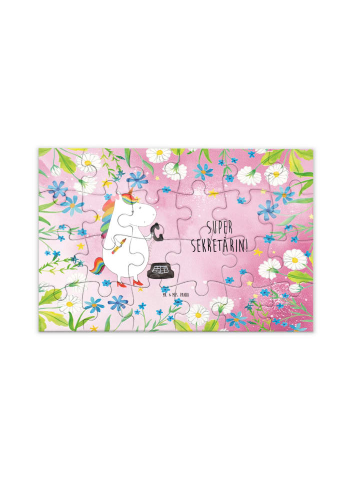 Puzzle Einhorn Sekretärin mit Spruch in Rot Pastell