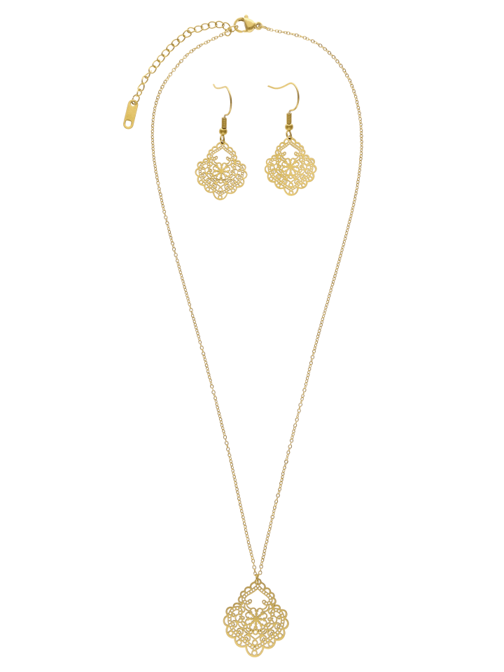 Women Jewelry Set With Necklace And Pair Of Earrings in Gold