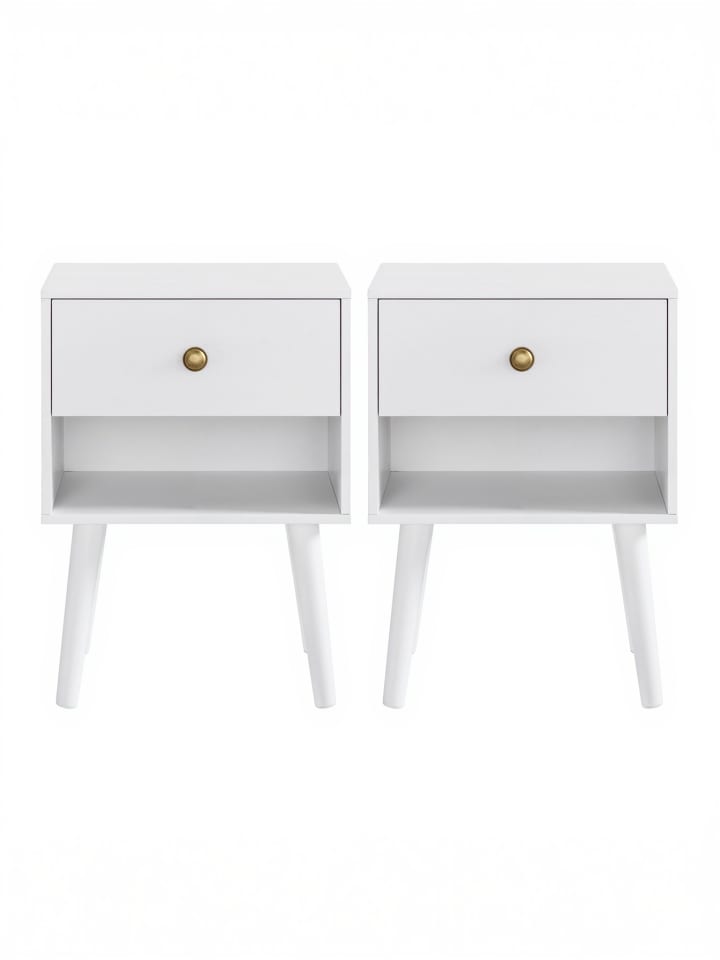 2er-Set: Nachttisch Miranta in Weiß - (B)39 x (H)55 x (T)28 cm