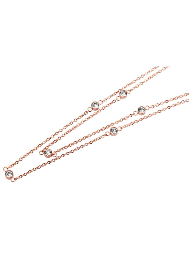 Damen Halskette aus Edelstahl mit Strass Steinchen 43+5 in gold