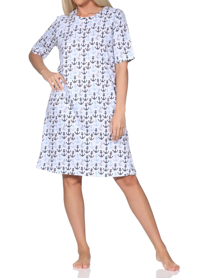 Kurzarm Nachthemd Maritimer Look in Allover