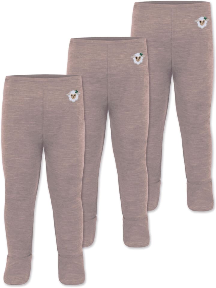 3er Pack Baby Merino Hose mit Füßen in Rosa