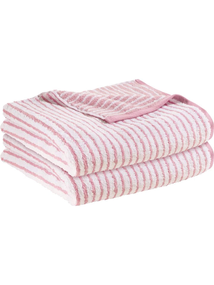 Jacquard Duschtuch 2er-Pack Streifen Konstanz in altrosa