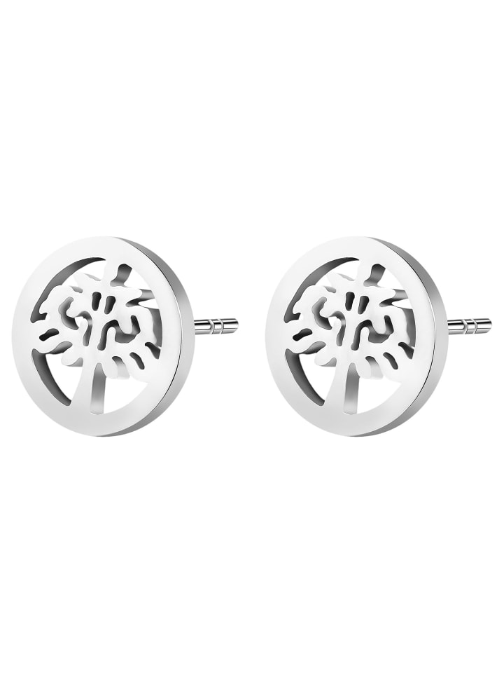 Damen Ohrringe – Ohrstecker Lebensbaum aus Edelstahl in silber