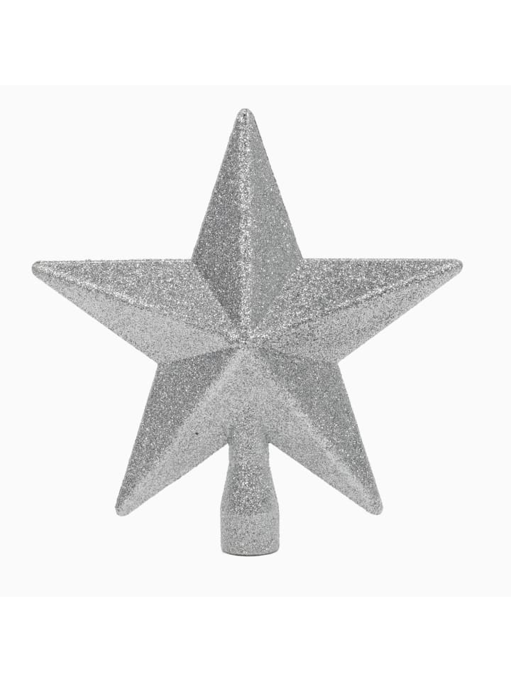 Sternenbaumspitze mit Glitzer in Silbern, 19 cm