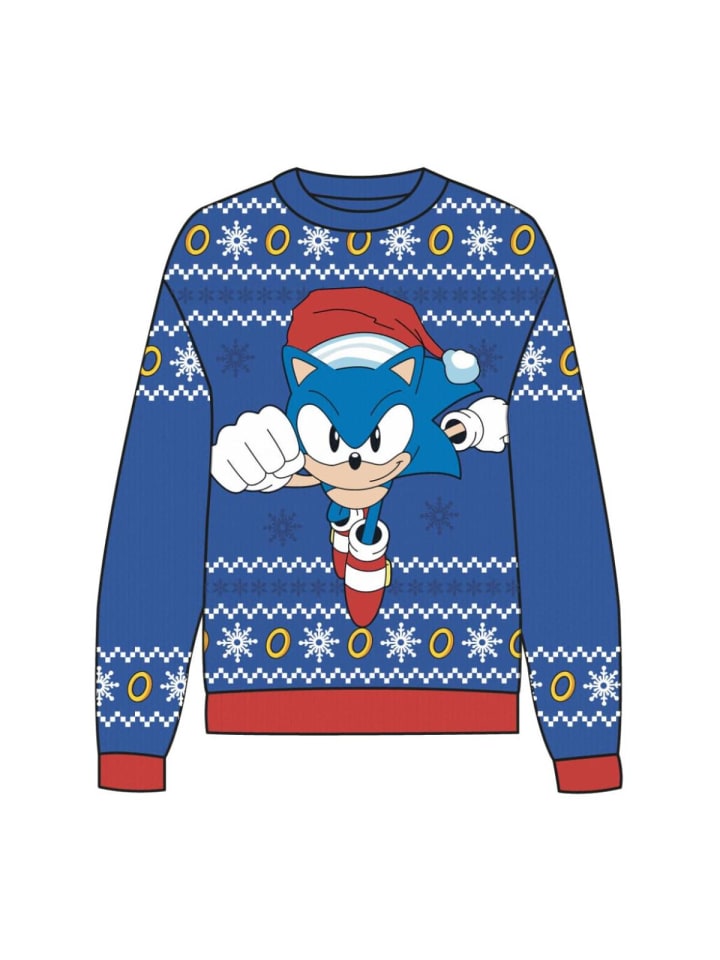 Sonic Xmas Pullover - Kinder Strickpulli für Weihnachten in Blau