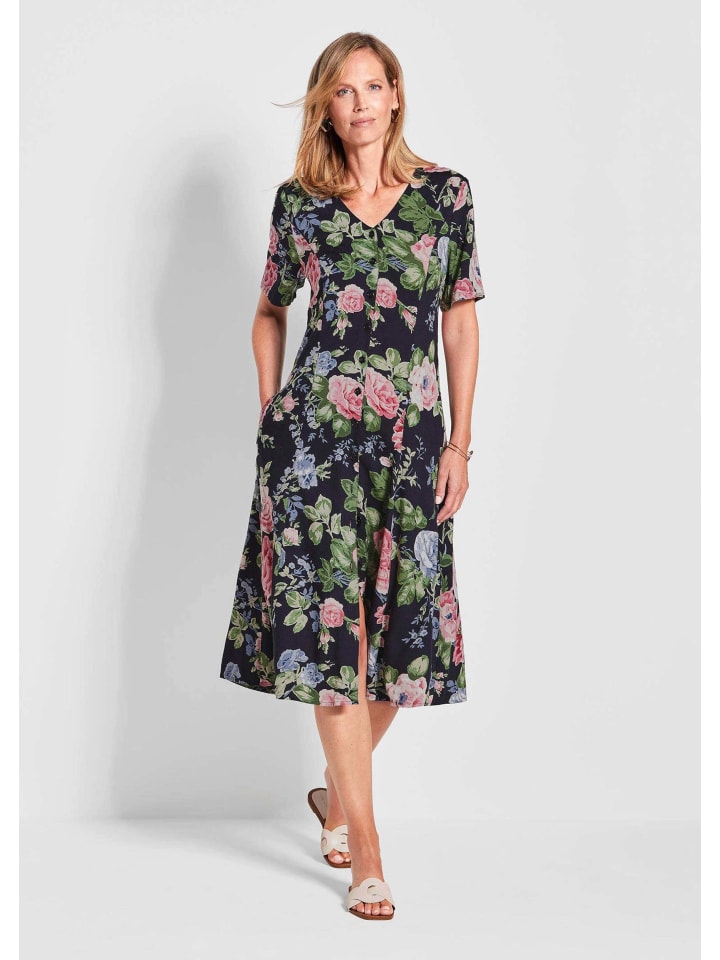 Kurzgröße: Viskosekleid mit floralem Muster in marine / gemustert