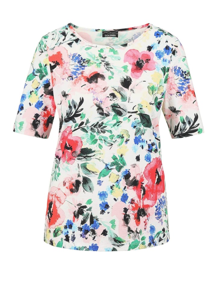 Kurzgröße: Florales Shirt in bunten Farben mit Halbarm in bunt / gemustert