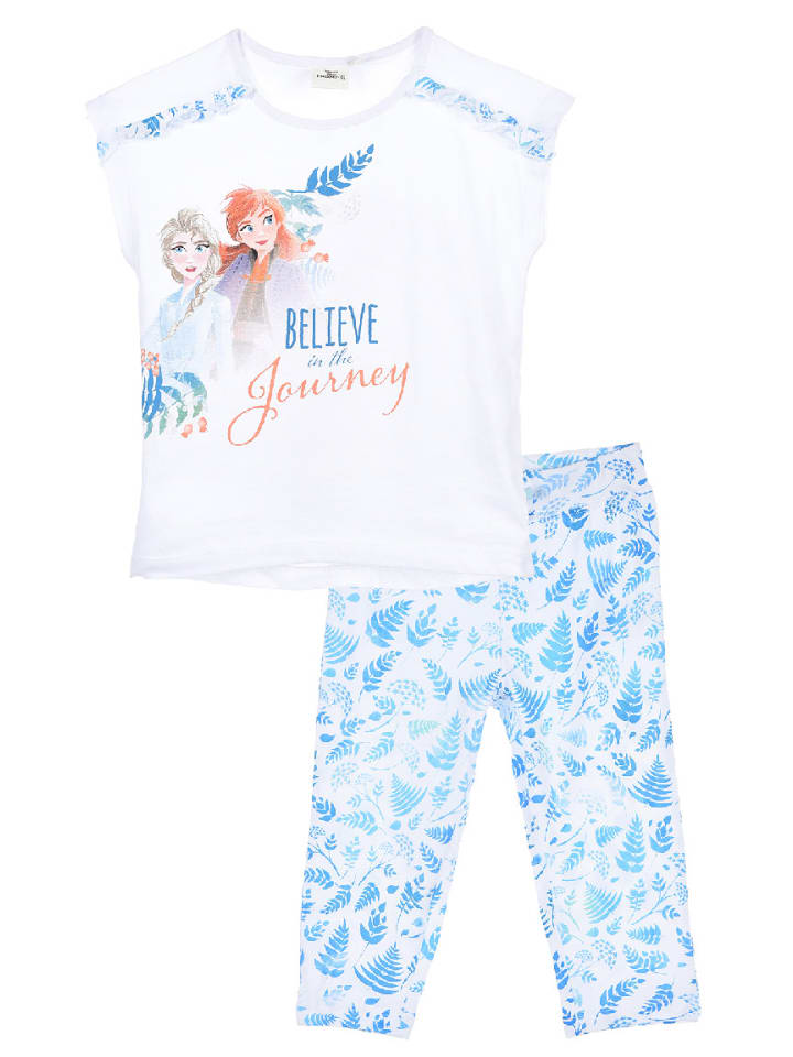 Anna und Elsa Schlafanzug Oberteil mit Hose in Weiß