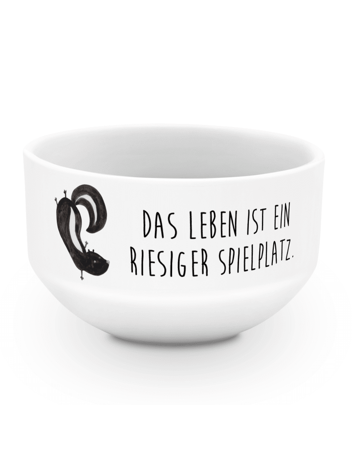 Schüssel Stinktier Handstand mit Spruch in Weiß