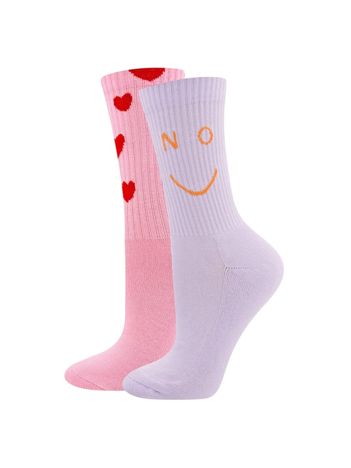 2er-Set Socken Herzen/Smile in flieder pink