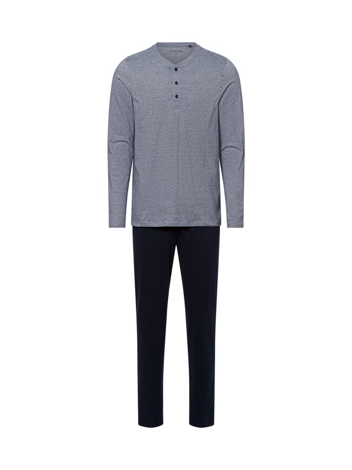 Pyjama Basic in grau marine - 0001
