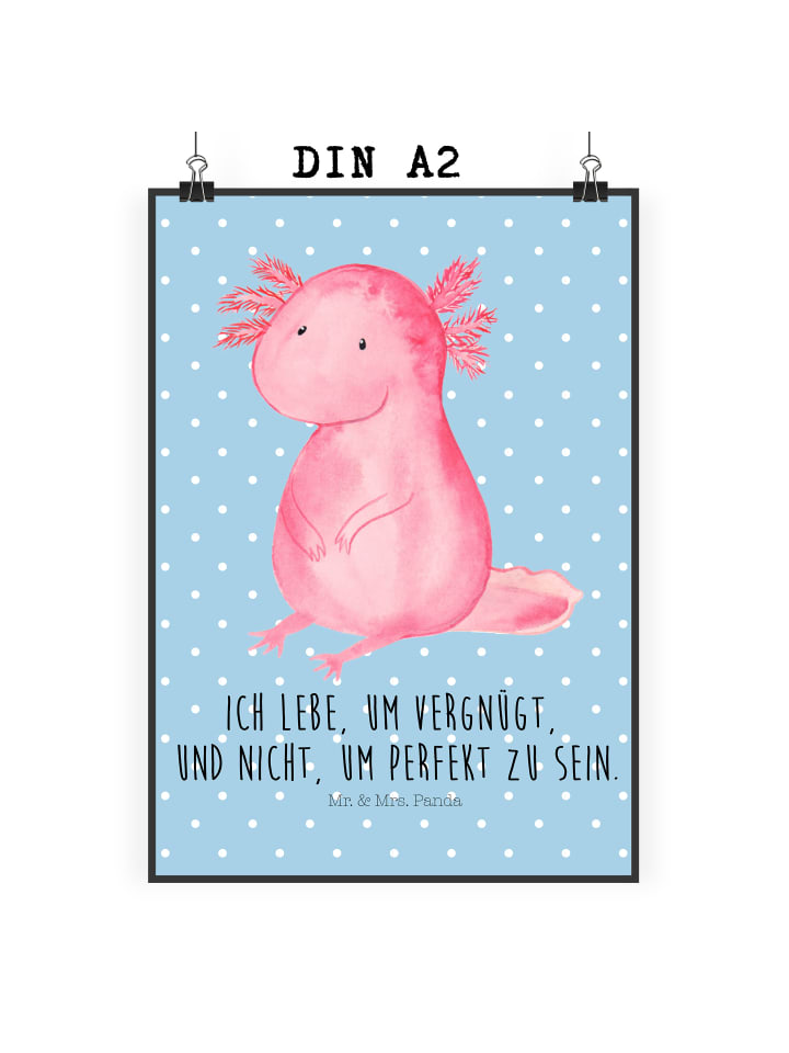 Poster Axolotl Niedlich mit Spruch in Blau Pastell