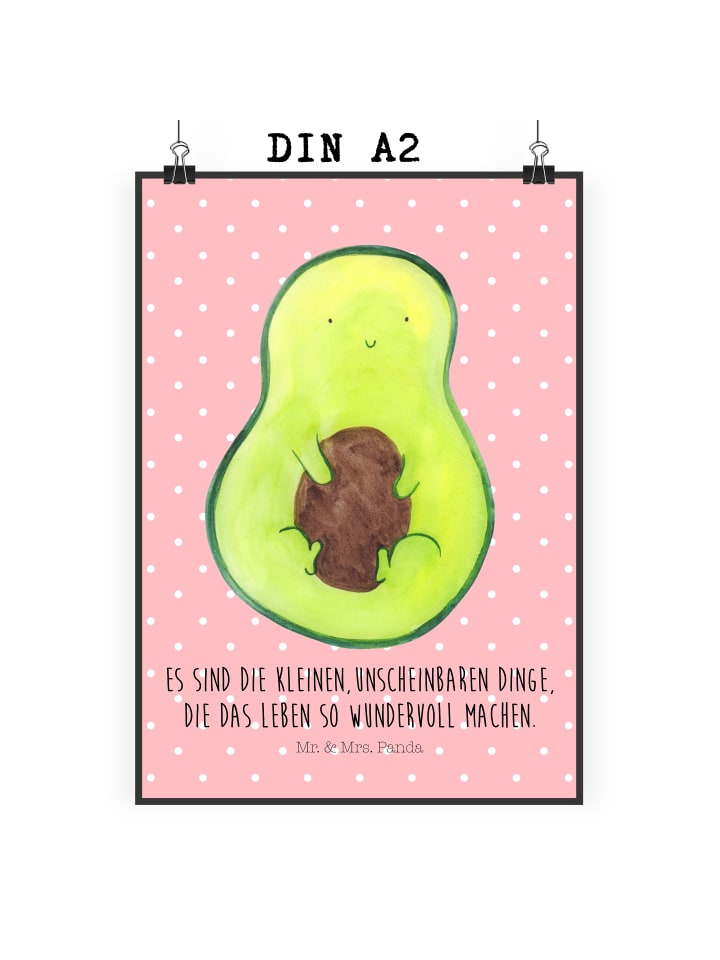 Poster Avocado Kern mit Spruch in Rot Pastell