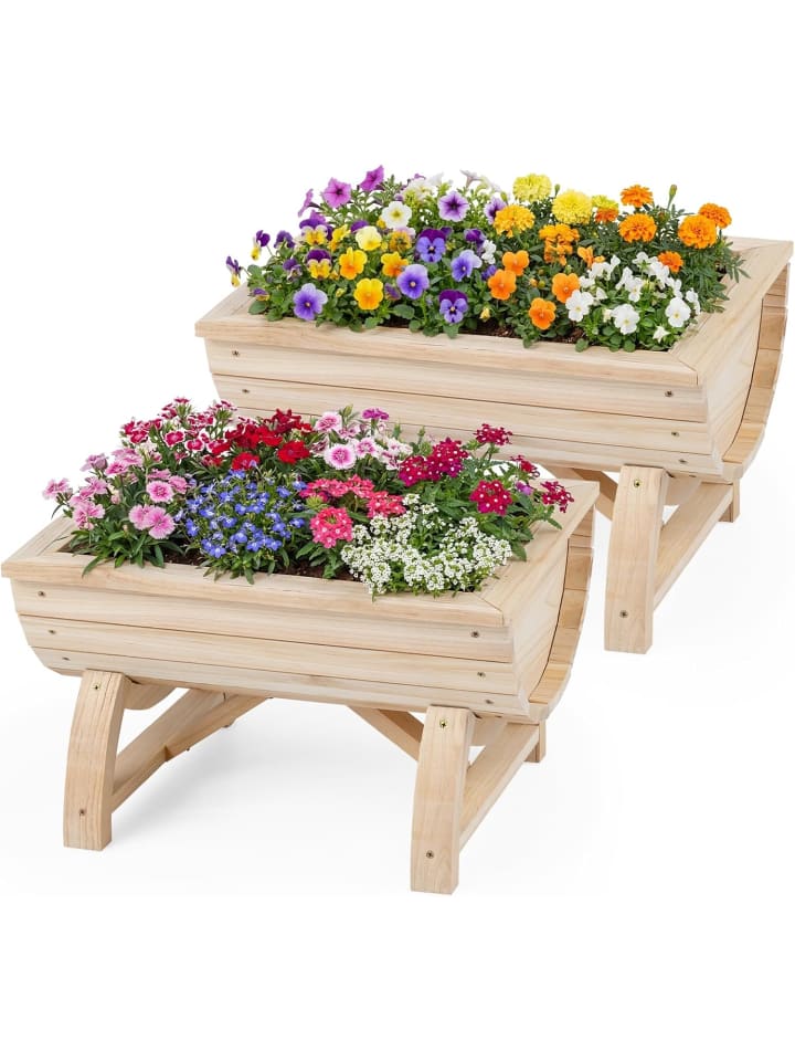 2er Set Hochbeet aus Holz 39 x 30 x 24 cm in Hellbraun