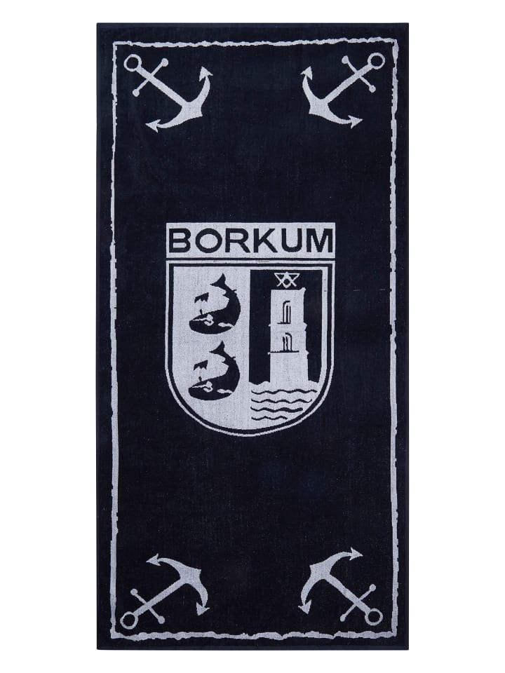Strandhandtuch "Borkumer Wappen" 180x88cm in navy/ white