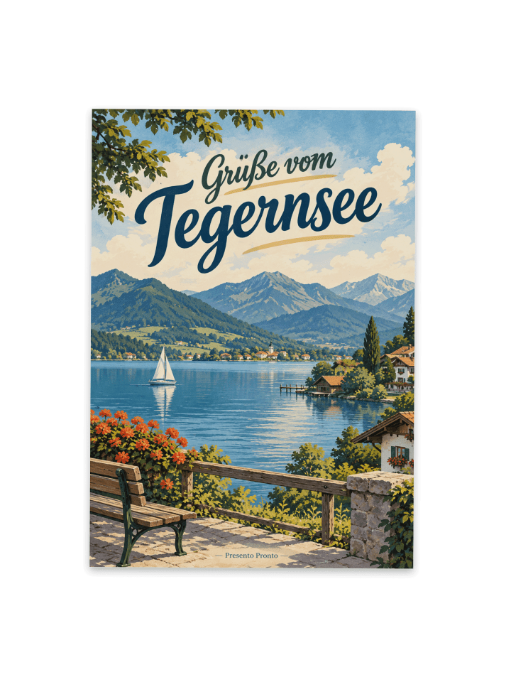 Postkarte Tegernsee nostalgisch Design mit Spruch in Weiß