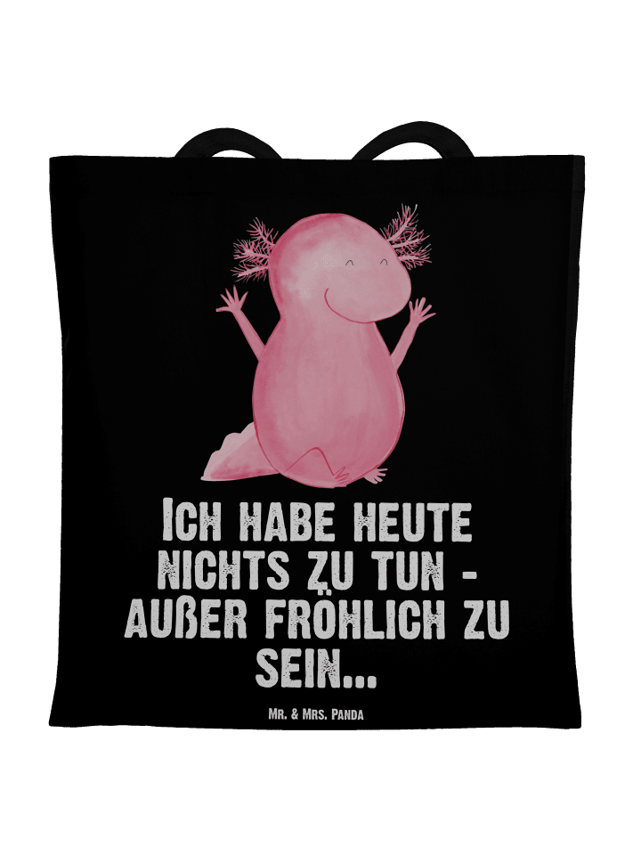 Tragetasche Axolotl Hurra mit Spruch in Schwarz