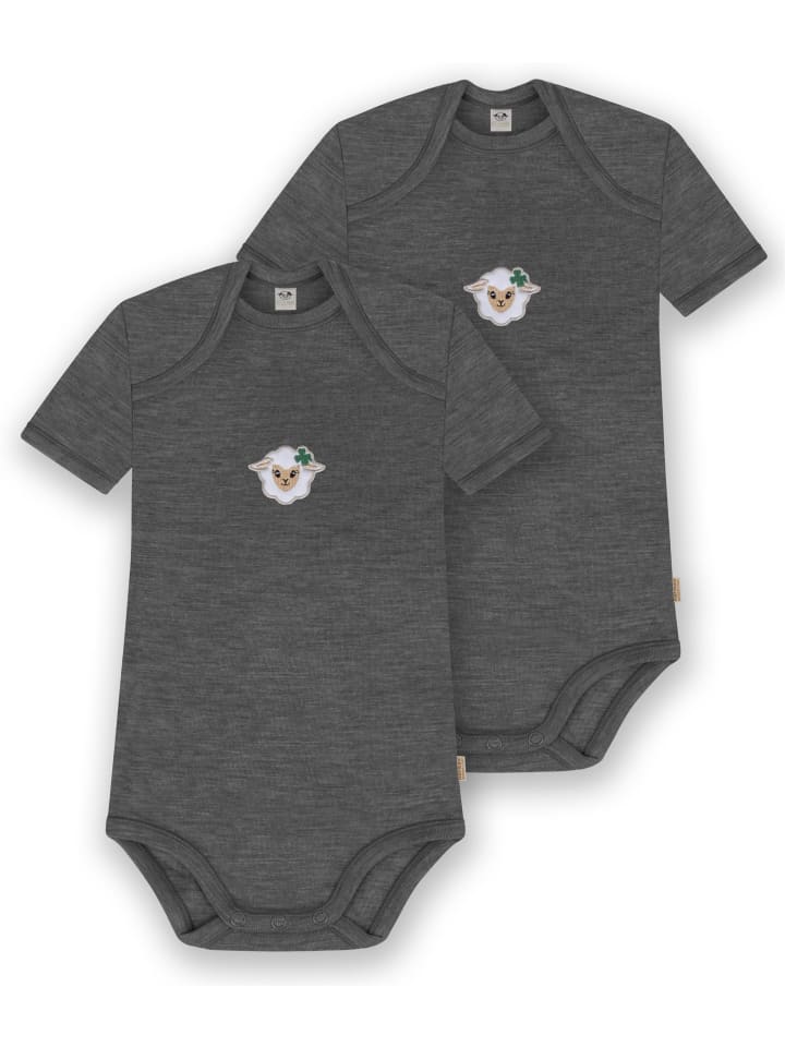 2er Set Baby Merino Body Kurzarm Tauranga in Anthrazit