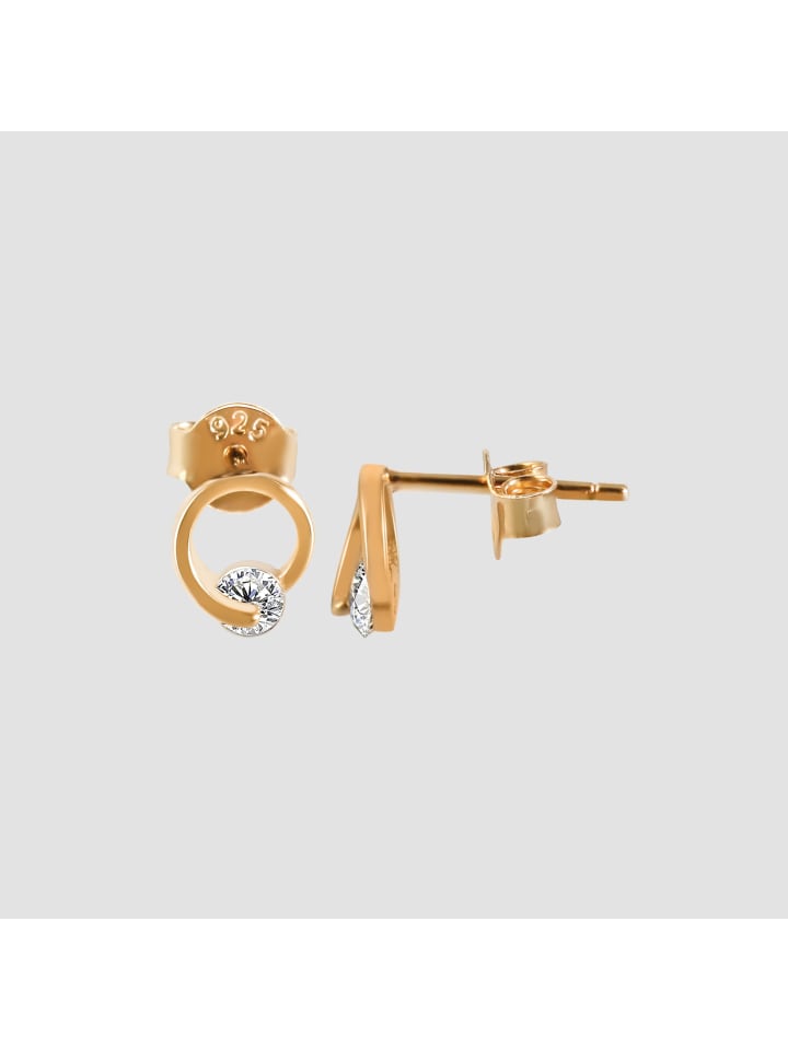 Damen Ohrringe – Ohrstecker aus 925 Silber mit Zirkonia in gold