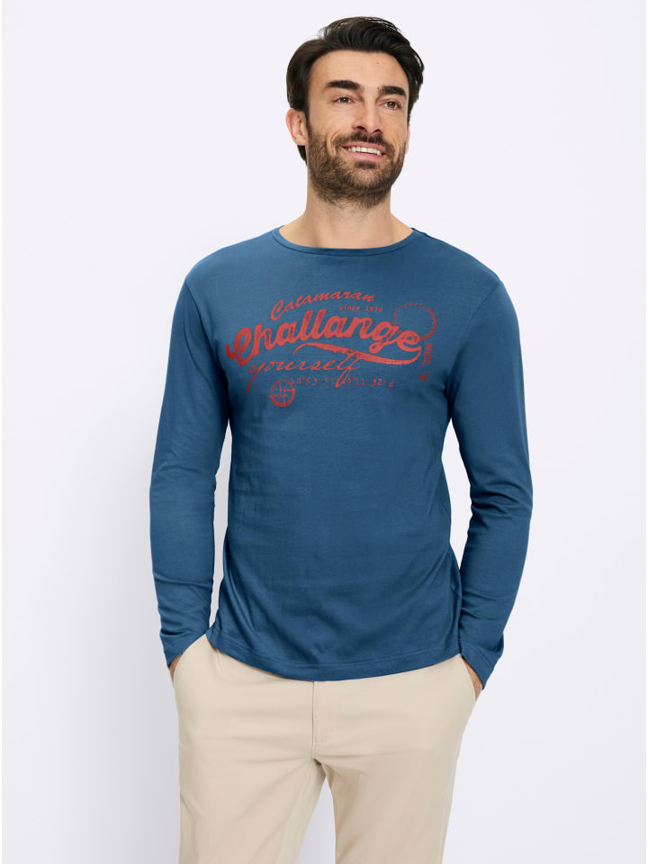 Langarm-Shirt in jeansblau-kirsche-bedruckt
