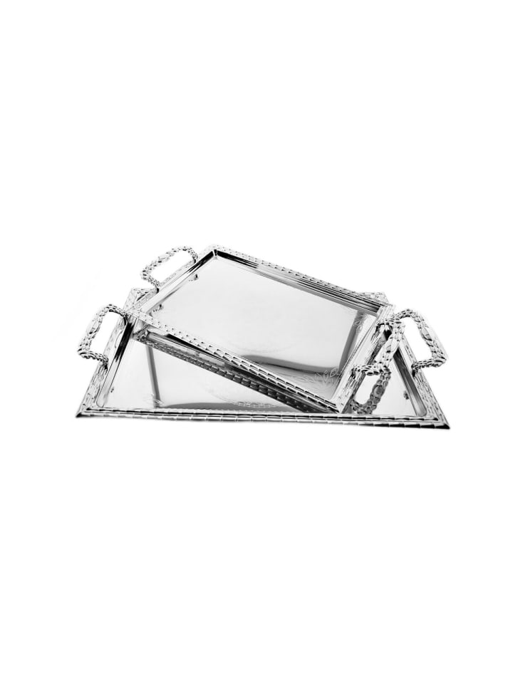 2er Set Gemusterte Serviertabletten aus Edelstahl mit eleganten in Silber
