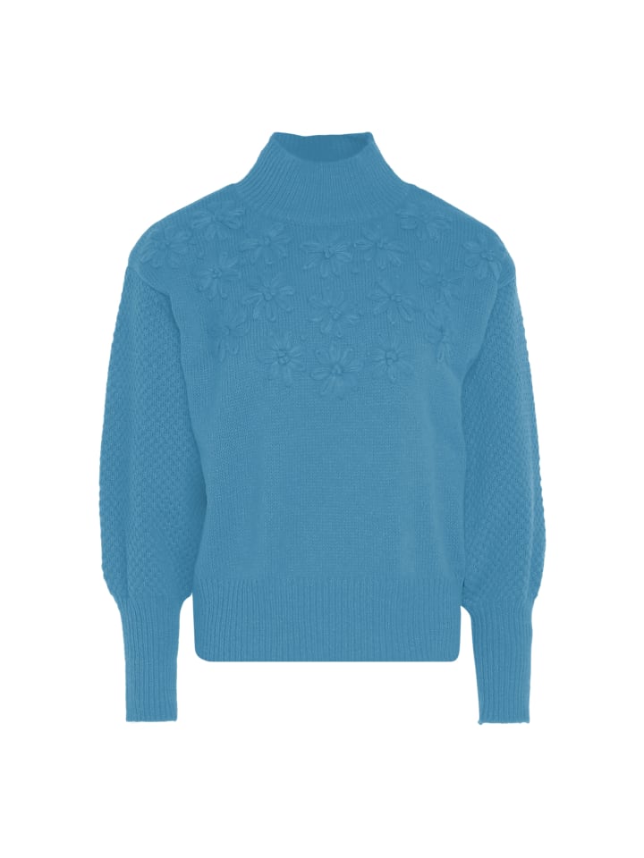 Damen Pullover Mit Blumenstick in TÜRKIS