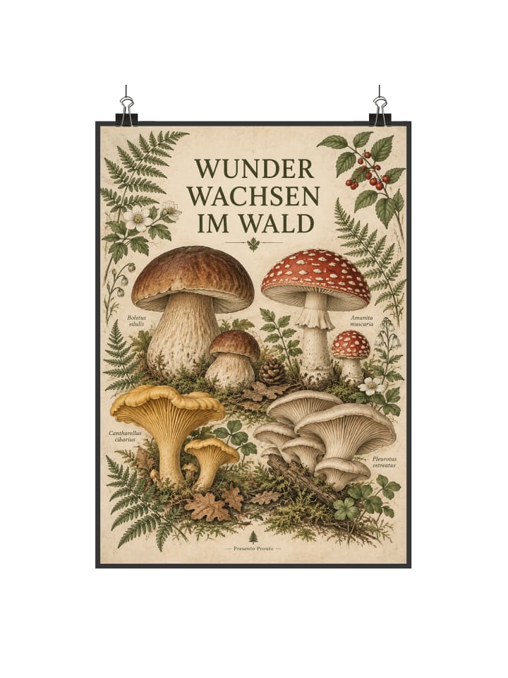 Poster Pilz nostalgisch Design mit Spruch in Weiß