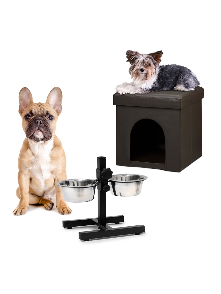 2tlg. Hund-Set in Braun/ Silber