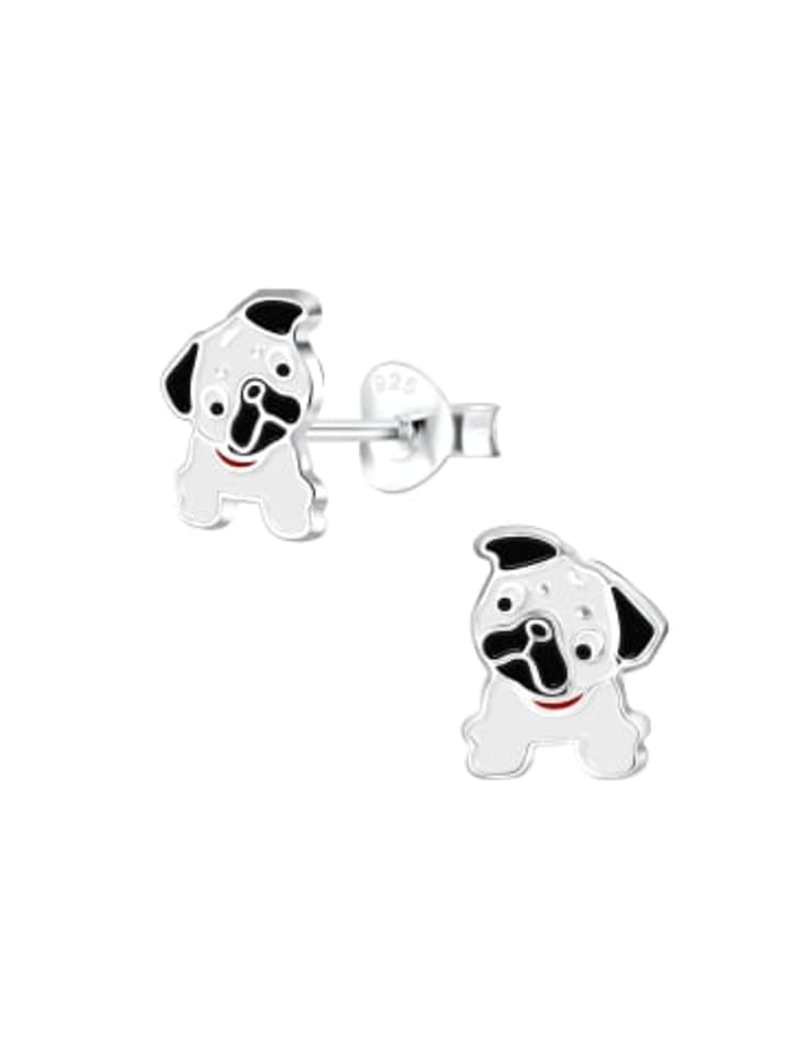 Ohrringe, Ohrstecker MOPS in 925 Sterling Silber, 2-tlg.