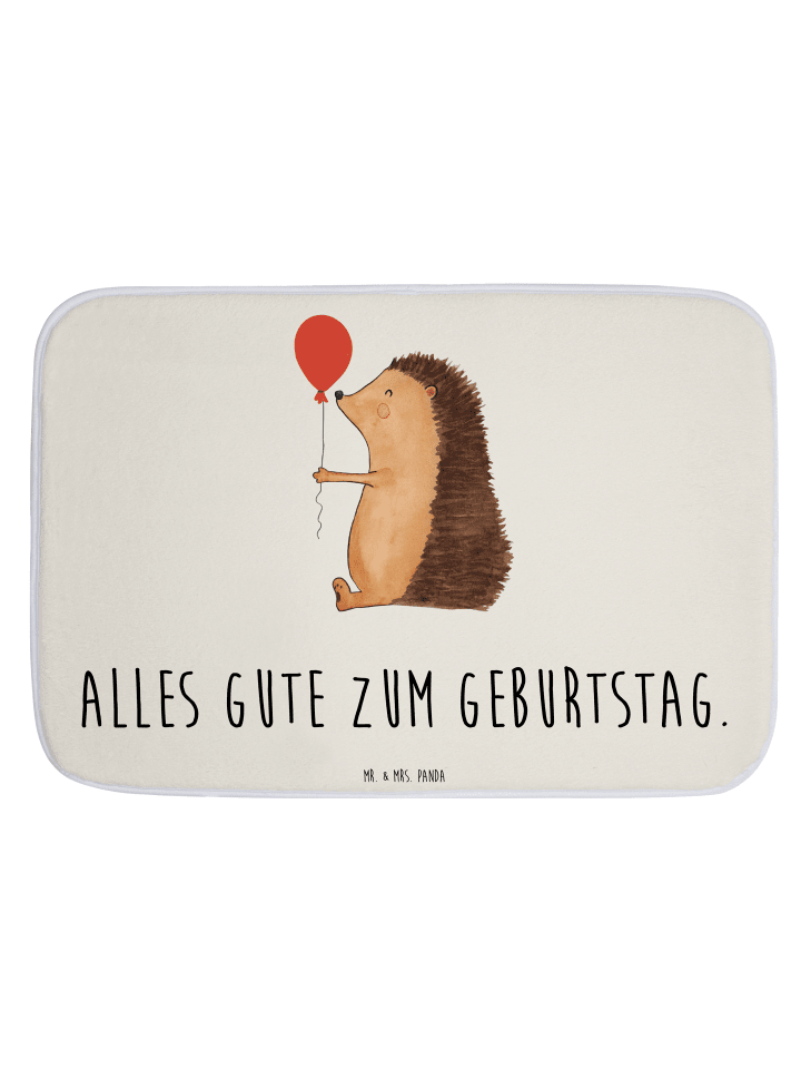 Badteppich Igel Luftballon mit Spruch in Weiß