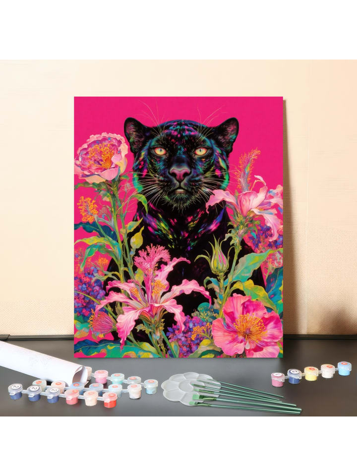 DIY Malen nach Zahlen Set-"Panther im Blütenrausch" 