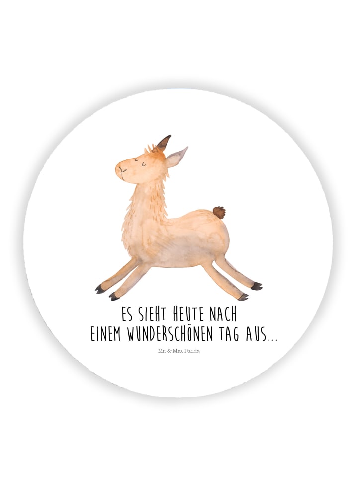 Kühlschrankmagnet Lama Springen mit Spruch in Weiß