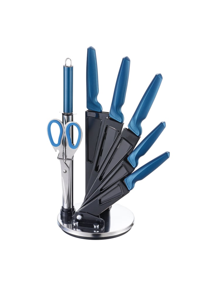 8tlg. Messer-Set mit Messerblock in Blau