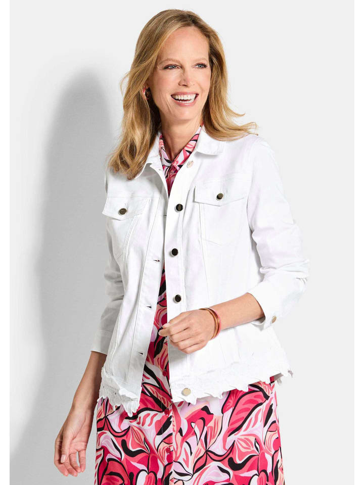 Baumwolljacke mit Blumenborte in weiß