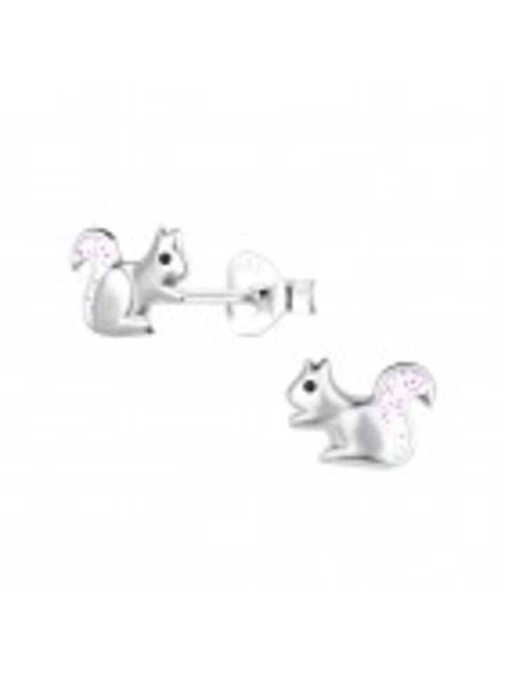 Kinderohrstecker EICHHÖRNCHEN mit Glitzer in 925 Silber - 2-tlg.