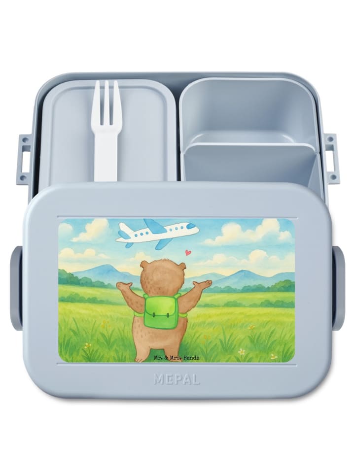 Lunchbox Bär Flugzeug Design ohne Spruch in Blau Pastell