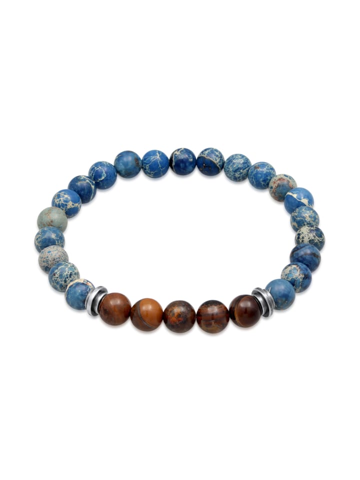 Armband 925 Sterling Silber Kugel, Tigerauge in Blau