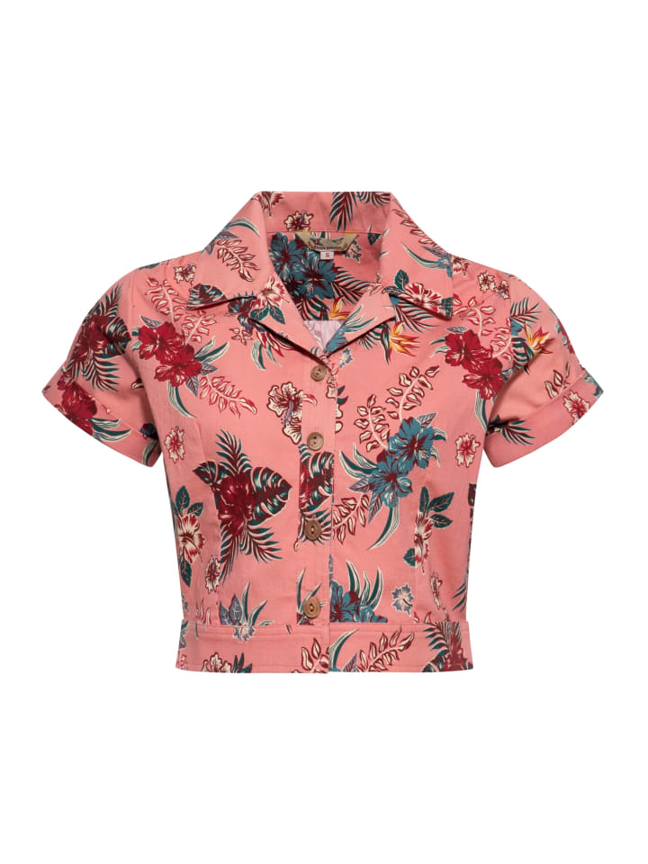 Queen Kerosin Hawaiibluse Hibiscus in rosa