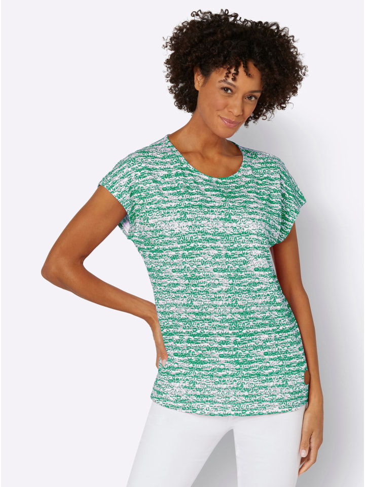 Shirt in grün-ecru-geringelt