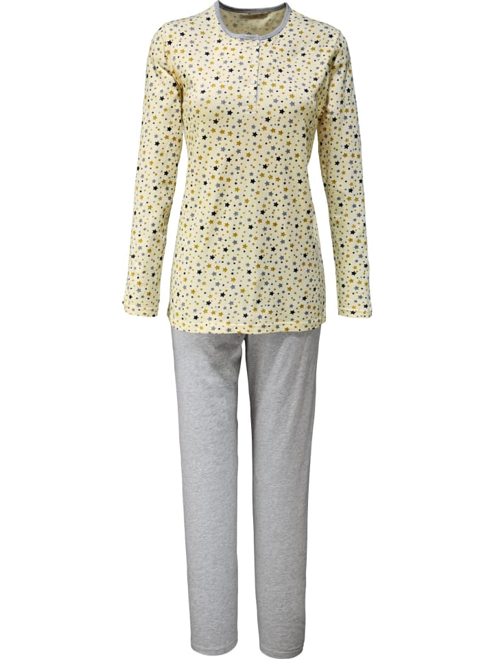Single-Jersey Schlafanzug in creme/hellgrau meliert