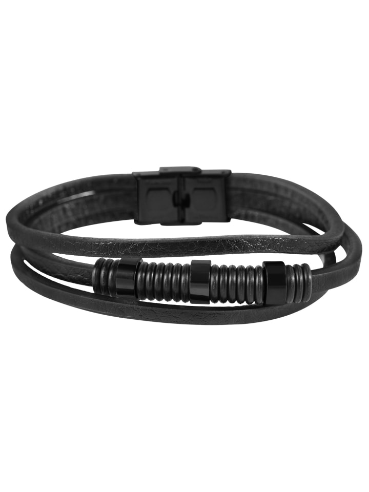 Herren Armband aus Leder 22,5 cm in schwarz